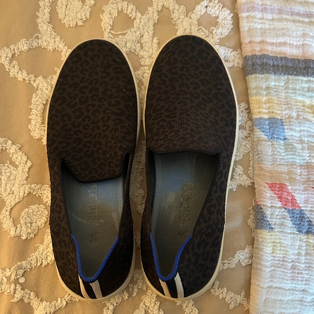 Black Slip-On Shoes with Blue Accents